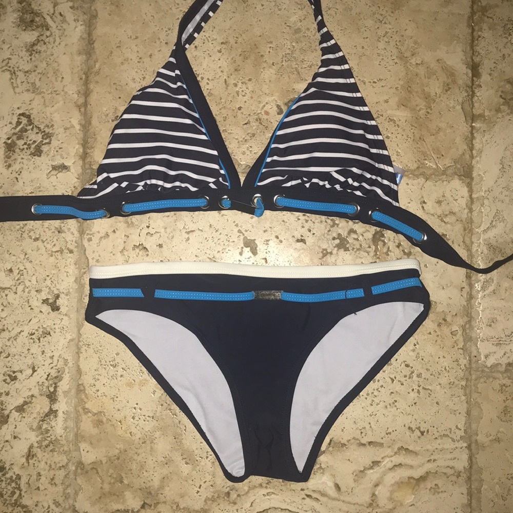 Navy blue striped bikini
